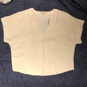 Madewell Ottoman Jacquard V-Neck Boxy Top Ivory